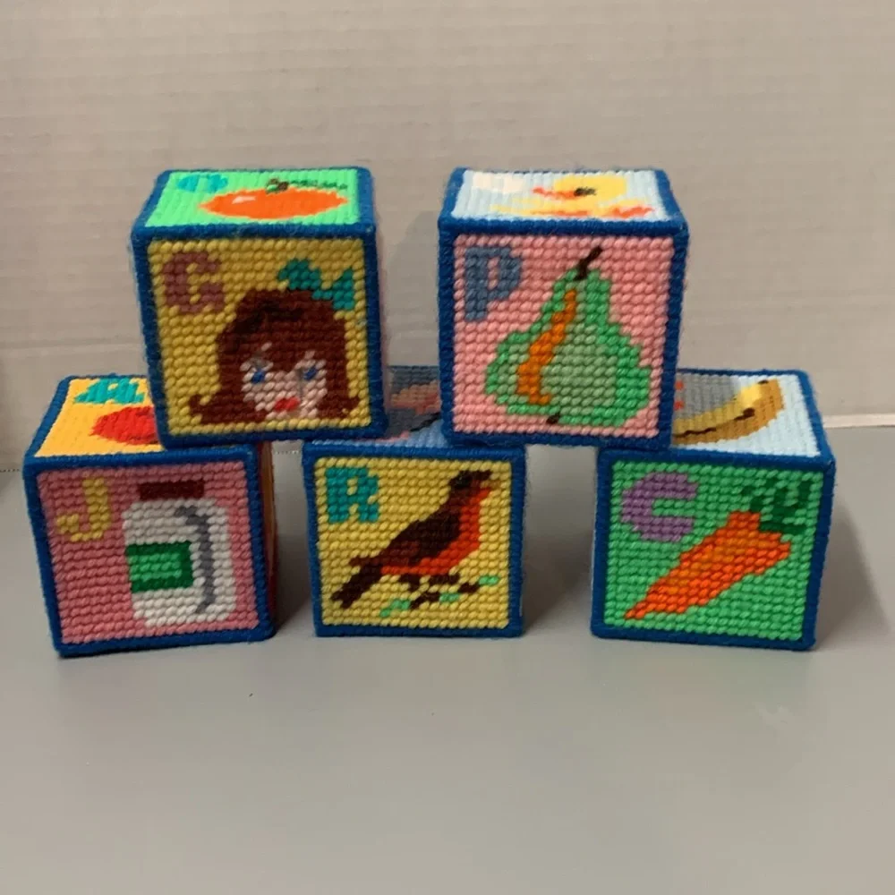 Handmade Needlepoint 3inch Alphabet Blocks with bell inside
